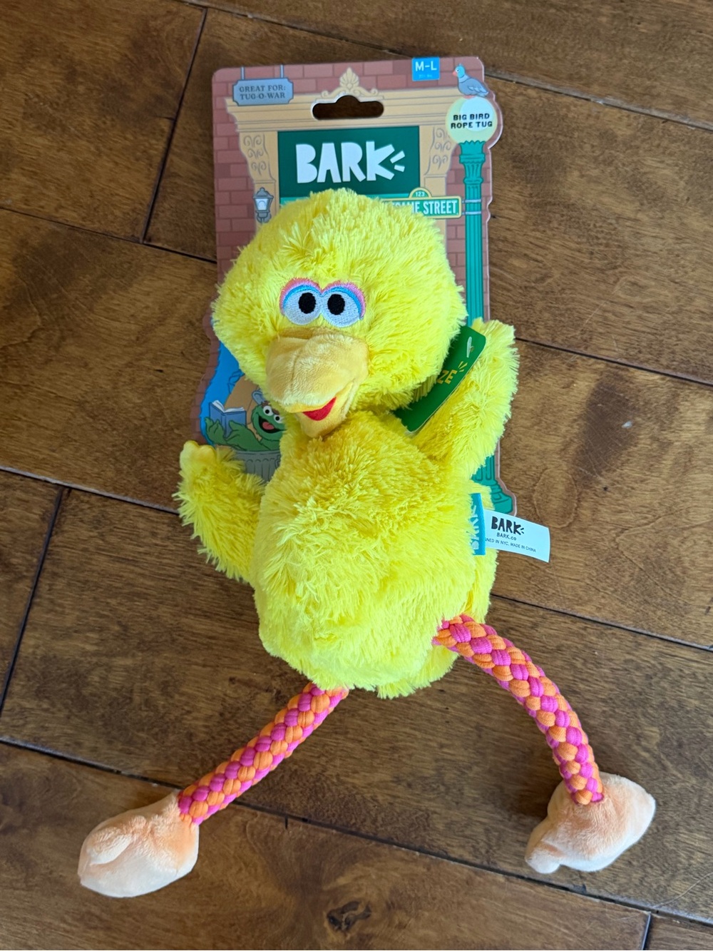 Bark Dog Toy Sesame Street Big Bird Toy with Pink-Orange Rope Legs